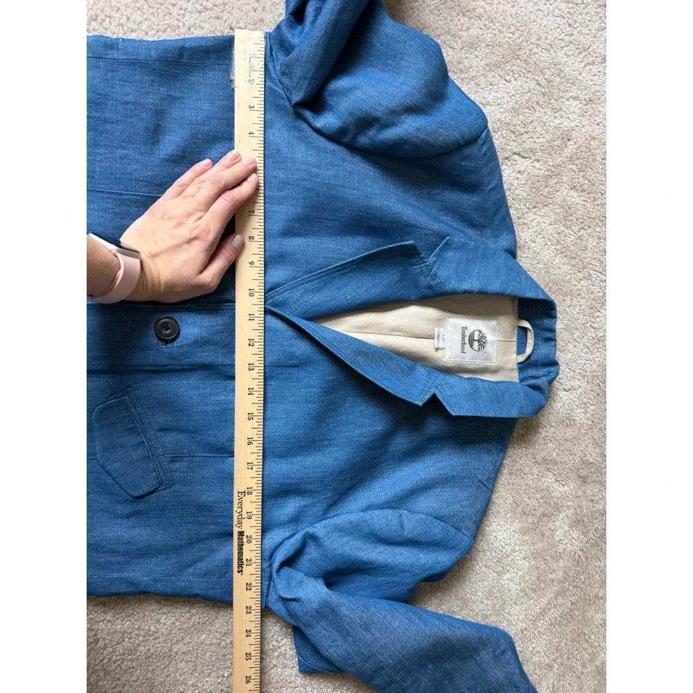 Timberland Men's Blazer Sport Coat Japanese Denim Linen Cotton Blue Large
